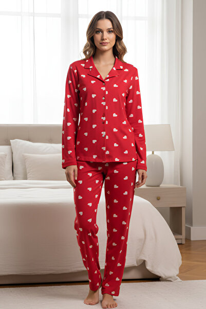 Pijahane طقم بيجامة نسائية منقوشة على شكل قلب باللون الوردي بأكمام طويلة ملاب...