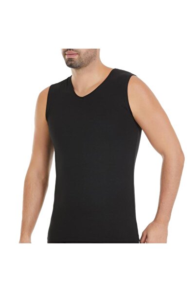 Yıldız İç Giyim قميص داخلي رجالي أسود مشروط برقبة على شكل حرف V وأكمام صفر