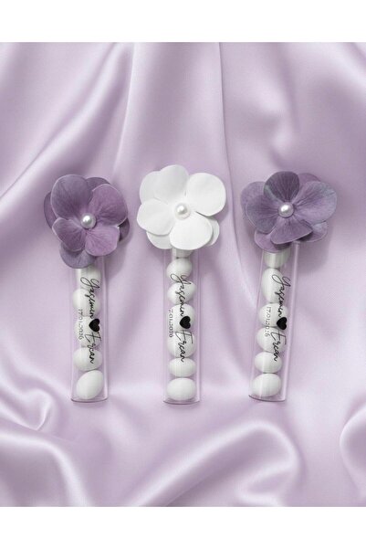 Nesel Atelier Cam Tüp Nişan Nikah Şekeri – Ortanca Çiçekli, İncili, Kişiye Öz...