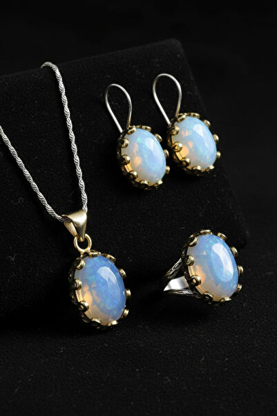 Roza Silver Ay Taşlı Otantik Gümüş Kadın Set