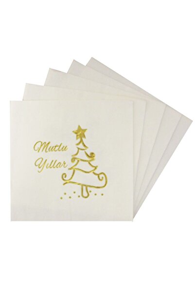 partidolu Altın Varak Çam Ağaçlı Mutlu Yıllar Yazılı Tek Taraf Baskılı Yılbaş...