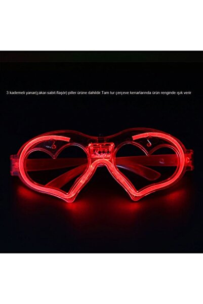 partidolu Camsız Tam Tur Kırmızı Renk Led Işıklı Parti Gözlüğü 1 Adet hawai r...
