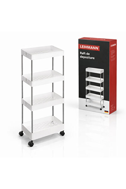 LEIHMANN Etajera depozitare si organizare cu 4 rafturi si roti, pentru baie s...