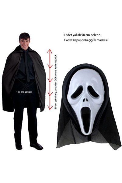 partidolu 90 cm Pelerin ve Ghost Scream Kapüşonlu Çığlık Hayalet Maskeli Set ...