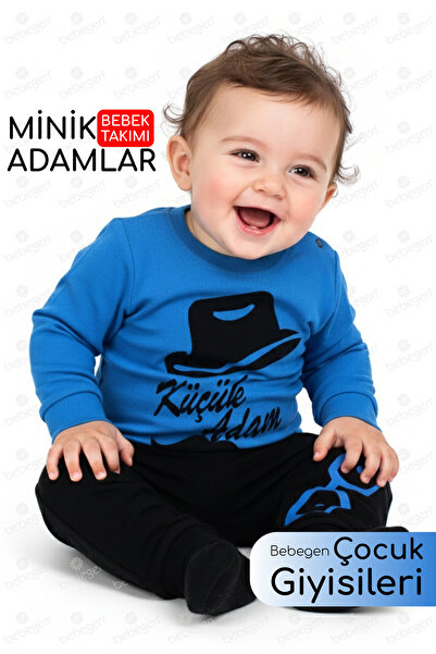 bebegen طقم صبي صغير مكون من قطعتين باللونين الأزرق والأسود