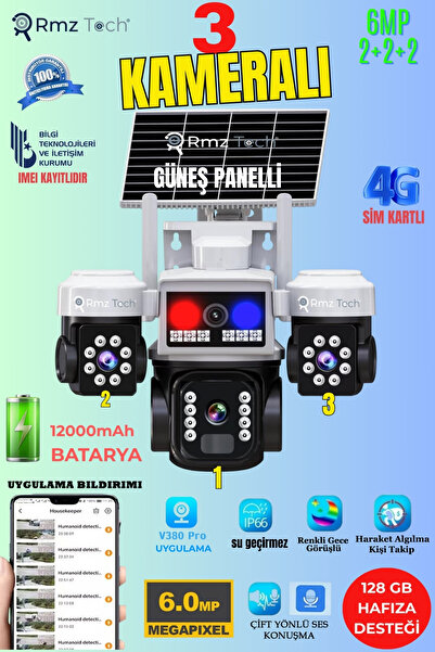 AVENİR YENİ AV-S963W 3 Kameralı 6MP Güvenlik Kamerası – Çift Yönlü Ses, Polis...