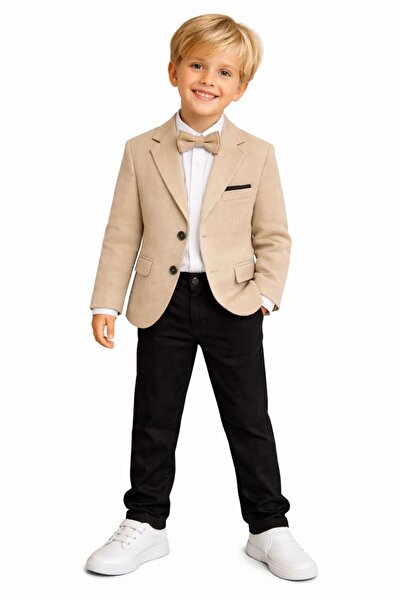 RAPAPA Costum pentru băieți, jachetă sport din in, pantaloni și papion (NU IN...