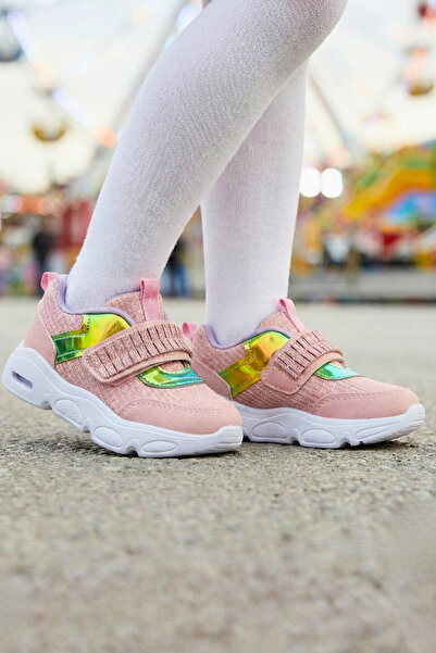 Ekonomik Ayakkabı Kız Çocuk Parlak Cırt Bantlı Spor Ayakkabı – Holografik Det...