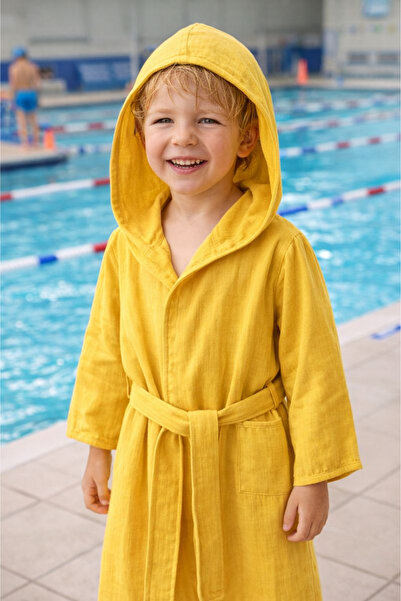 Miespiga Halat de baie galben pentru copii - Plajă cu glugă din bumbac