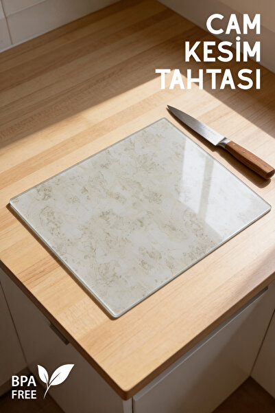 Nandy Home Placă de tăiat din sticlă cu model de marmură subțire Nora Model -...