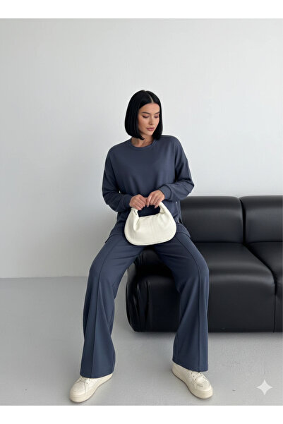 Elit طقم نسائي من القماش المودال بياقة دائرية وأزرار جانبية من الأسفل