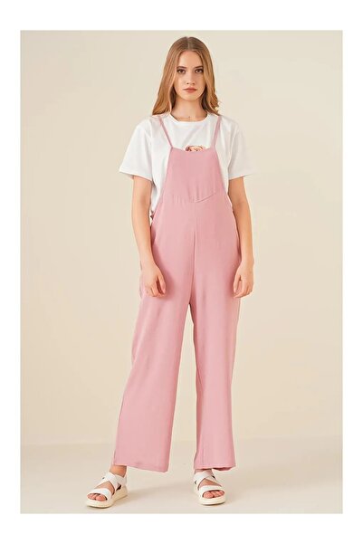 hazelin Γυναικεία φόρμα κηπουρικής με ρυθμιζόμενο λουράκι σε πούδρα με φαρδιά...