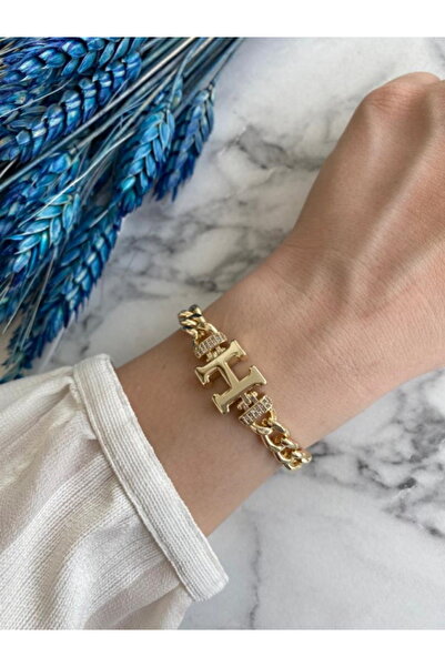 DEMOKAN Kadın Bileklik Harf Kararmaz Zirkon Taş Özel Kaplama Ayarlanabilir Bi...