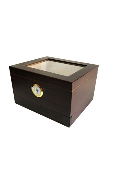 Sikarlan Cedar Camlı Çekmeceli Puro Kutusu Humidor Kahve 40s