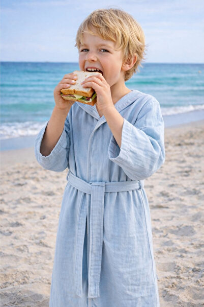 Miespiga Halat de baie pentru copii din bumbac cu glugă albastră - Muslină de...