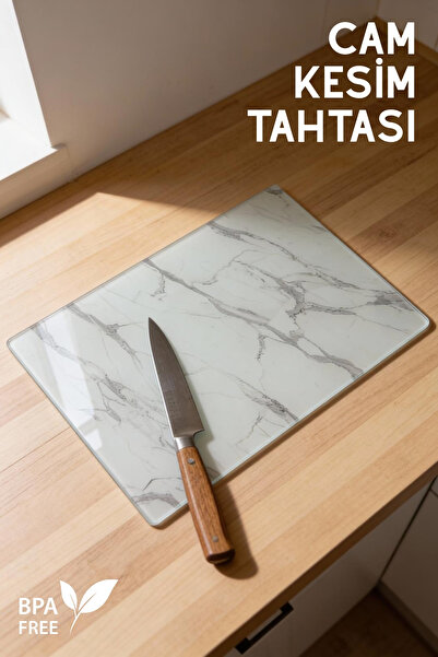 Nandy Home Placă de tăiat din sticlă cu model clasic de marmură - 25x35cm - C...