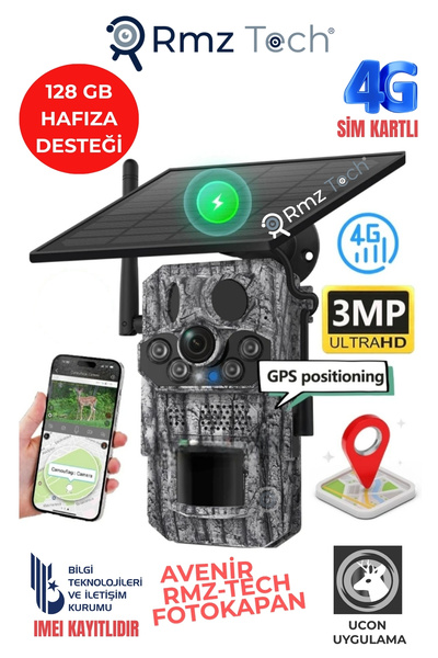 RMZTECH Avenir RMZ-TECH 3MP 4G Solar Foto Kapan No-Glow Kamuflaj Avcılık Doğa...