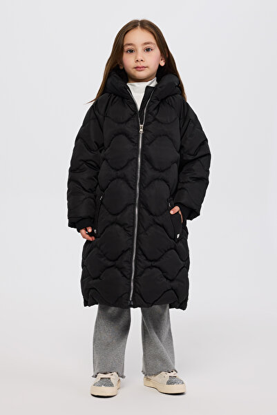 Panço Kız Çocuk Kapitone Siyah Kaban