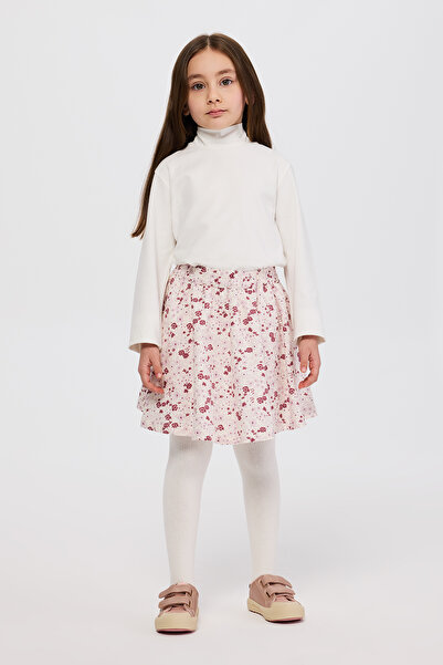 Panço Kız Çocuk Çiçek Desenli Ekru Etek