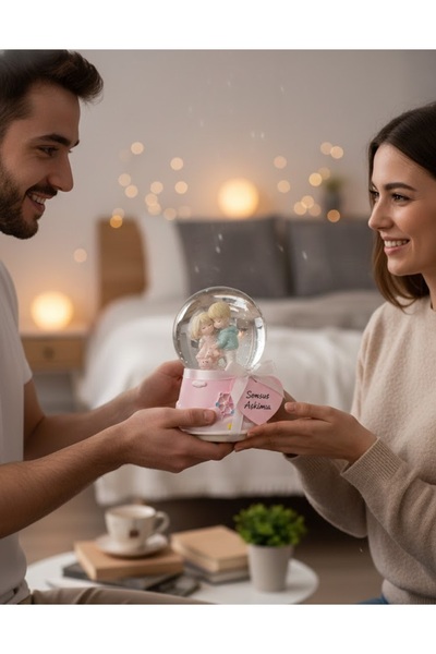 Kuzey Tacı Aşıklar Temalı Mor Müzikli Kar Küresi (Büyük Boy) - Sevgiliye Roma...