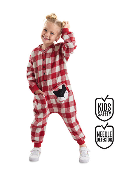 Denokids Kostkovaný dívčí tkaný overal Fox s knoflíky