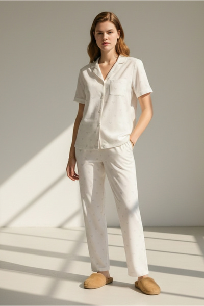 DOFİ Women's Short Sleeve Aerobin Pajama Set – Maternity & Maternity, White &...