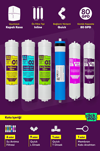 Click Flop 6'lı Su Arıtma Filtre Seti, Alkali Filtreli, Kapalı Kasa Cihazlar ...