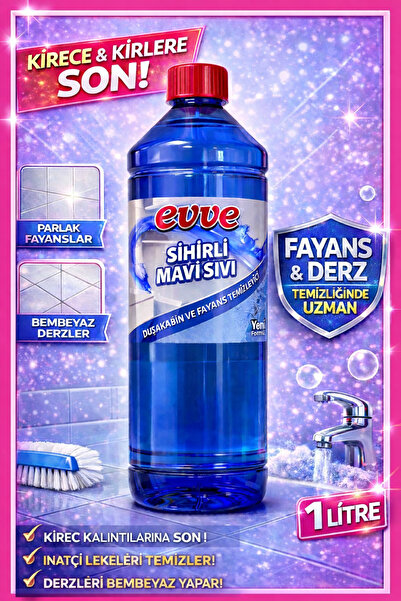 evve Sihirli Mavi Sıvı – 1 Litre | Duşakabin, Kireç ve Derz Temizleyici | Çok...