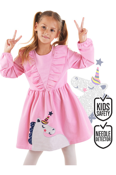 Denokids Rochie pentru fetiță cu unicorn cu sclipici roz
