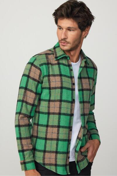 Tudors Slim Fit Uzun Kollu Dar Kesim Kareli Kışlık Oduncu Erkek Gömlek