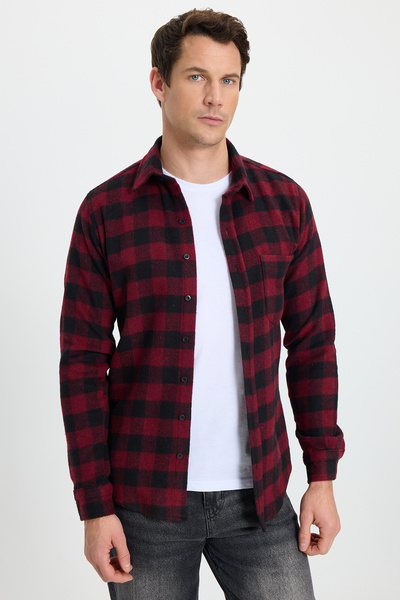 Tudors Erkek Slim Fit Dar Kesim Uzun Kollu Cepli Kareli Dama Desenli Kışlık O...