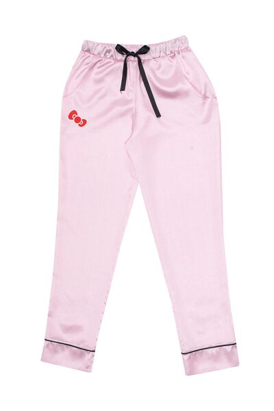 Hello Kitty Lisanslı Düğmeli Saten Pantolonlu Pijama Takımı