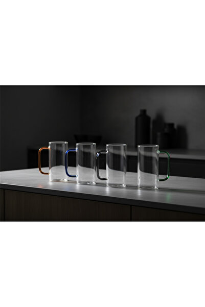 İpek Porselen 4 Kişilik Geometrik Tasarım Cam Çay Kupa Takımı 380 Ml