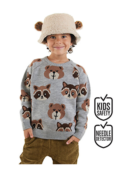 Denokids Pulover de tricotaj gri pentru băiat Bear Raccoon