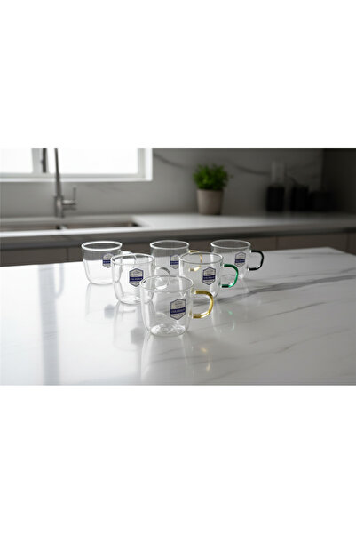 İpek Porselen 6 Kişilik Borosilikat Renkli Kulplu Kahve Ve Çay Kupa Takımı 32...