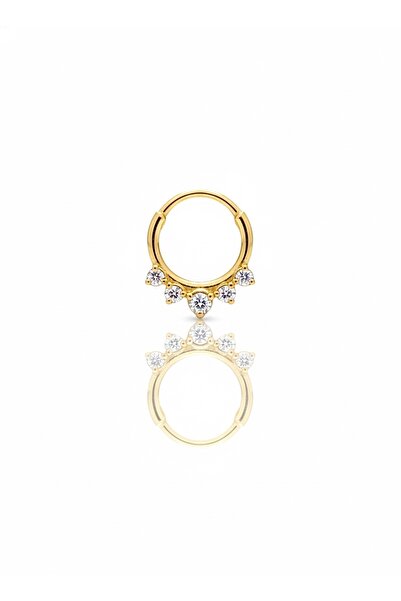 Siminkari 925 Gümüş Mikron Altın Kaplama Beş Taşlı Halka Gold Piercing