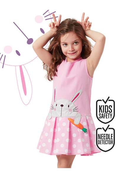 Denokids Dziewczyna - Różowa letnia sukienka w kropki bez rękawów