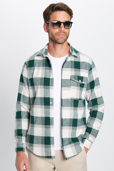 Tudors Men's Slim Fit Slim Fit Lumberjack Single Pocket Checked Winter Shirt