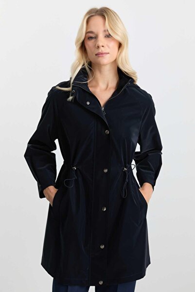 Selen Giyim Beli Büzgülü Kolu Plili Trençkot / LACİVERT