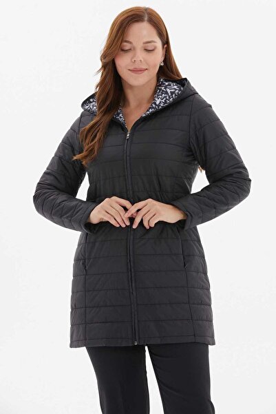 Selen Giyim Kapüşonlu Desenli Astarlı Kapitone Mont / SİYAH