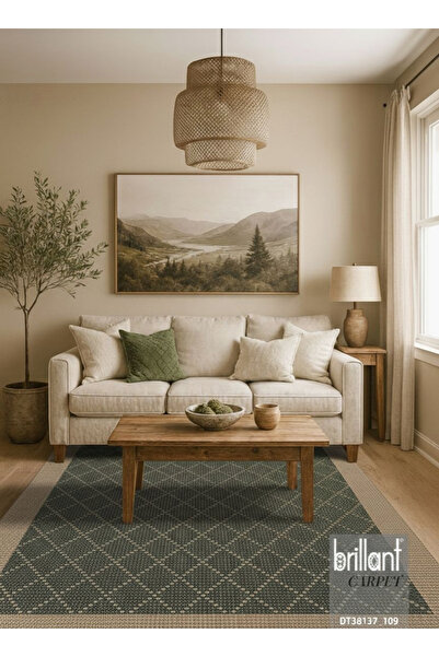 Brillant YEŞİL-KAHVERENGİ Jüt Sisal Görünüm Bordürlü Kaymaz Taban Yolluk Halı