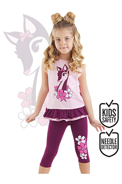 Denokids Fırfırlı Ceylan Kız Çocuk Yazlık Kolsuz T-shirt Tunik Tayt Takım