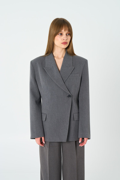 Thalure سترة نسائية غير متماثلة ذات أزرار مزدوجة باللون الأنثراسيت