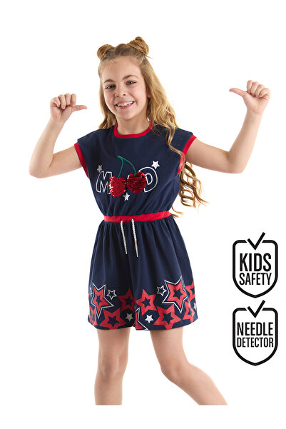 MSHB&G Girl's Navy Blue Summer Dress - Elastic Waist, Sequins and Cherry Cotton