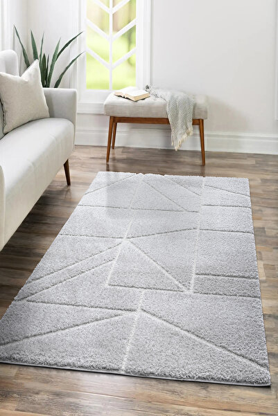 SARAZ HALI B109 Gri Kolay Kullanım Hav Toz Vermez Yumuşak Dokulu Uzun Tüylü M...