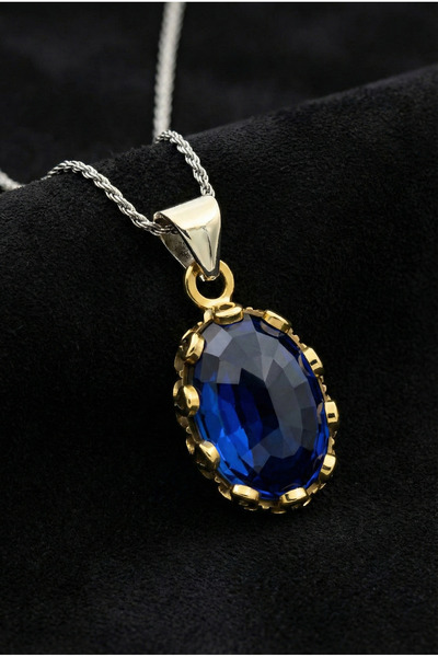 Roza Silver Safir Taşlı Otantik Gümüş Kadın Kolye