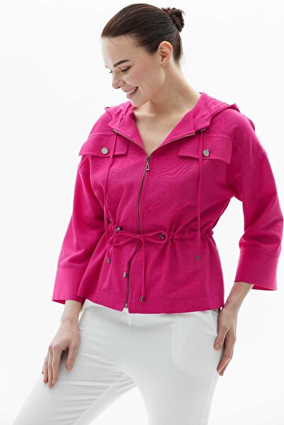 Genel Markalar Düşük Kol Kapak Cepli Beli Büzgülü Ceket / FUŞYA