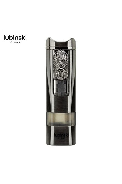 Lubinski LİON SEHPALI DELİCİLİ TEK TORCH PURO ÇAKMAĞI GUN METAL