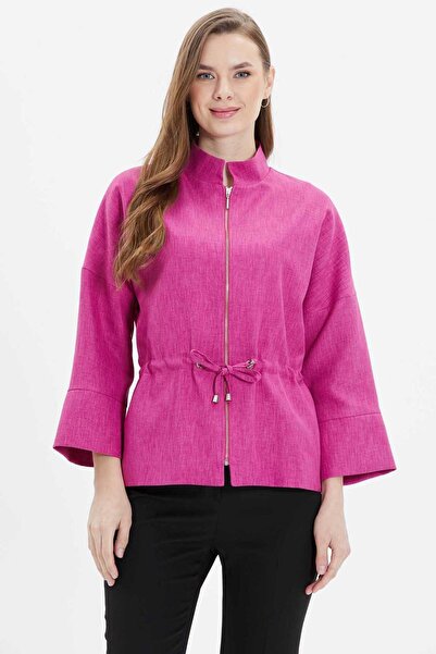 Genel Markalar Hakim Yaka Beli Büzgülü Ceket / FUŞYA