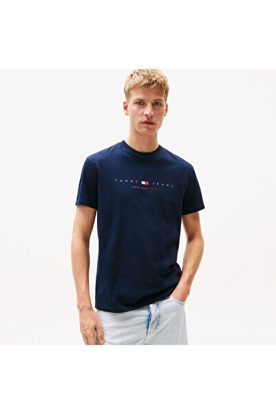 Tommy Hilfiger Tommy Jeans Regular Flag Linear Erkek Mavi T-Shirt